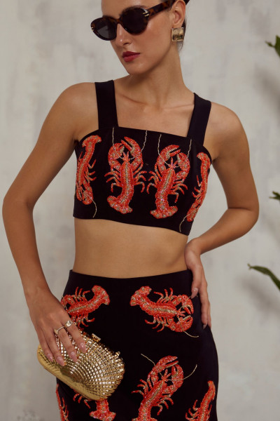 Hand-Embroidered Lobster Co-ord in Black