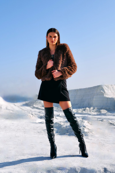 Ash Brown Faux Fur Crop Jacket