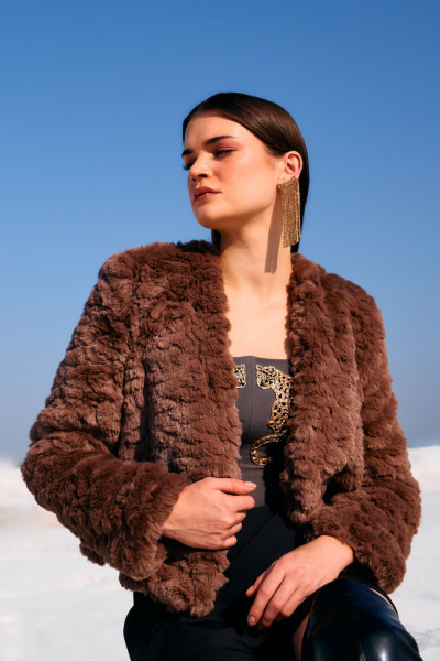 Ash Brown Faux Fur Crop Jacket