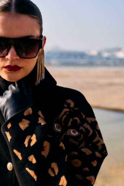 Black Oversized Leopard Sleeve Jacket