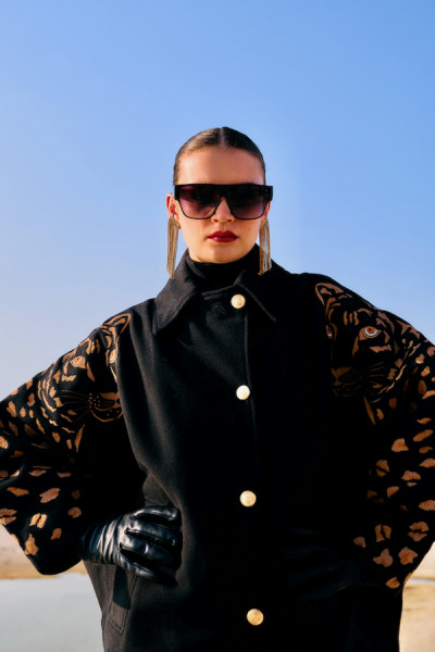 Black Oversized Leopard Sleeve Jacket