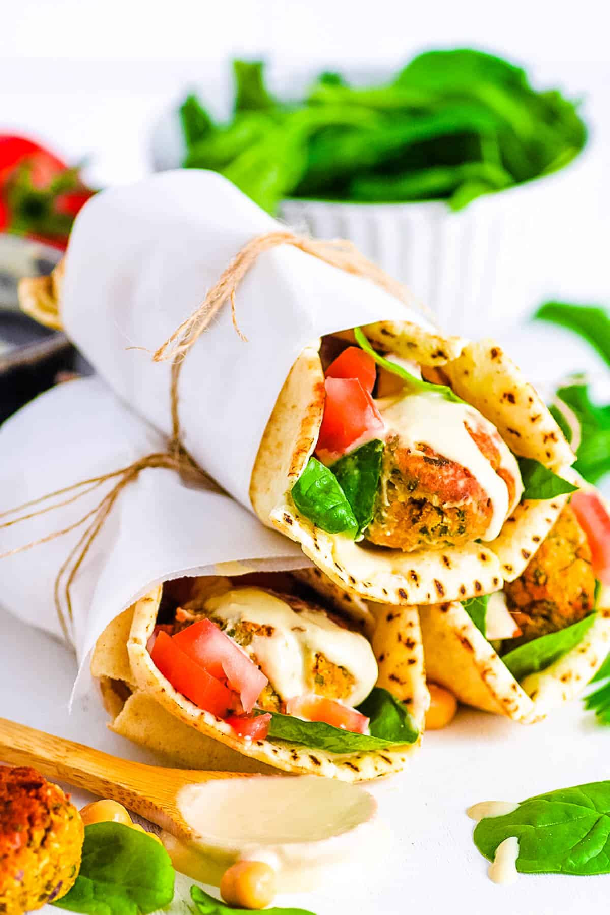 Baked falafel in wholegrain wrap