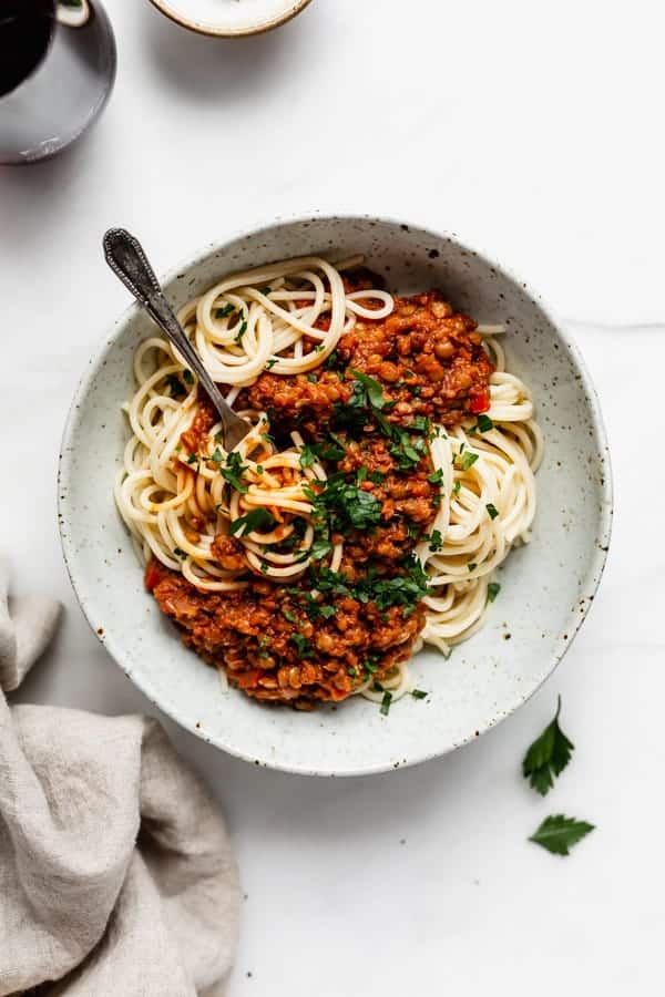 Fusilli with Mung Mushroom Bolognese