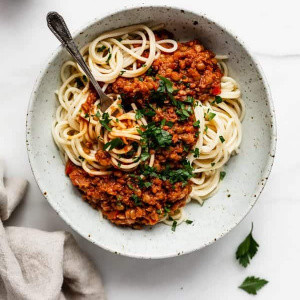 Fusilli with Mung Mushroom Bolognese