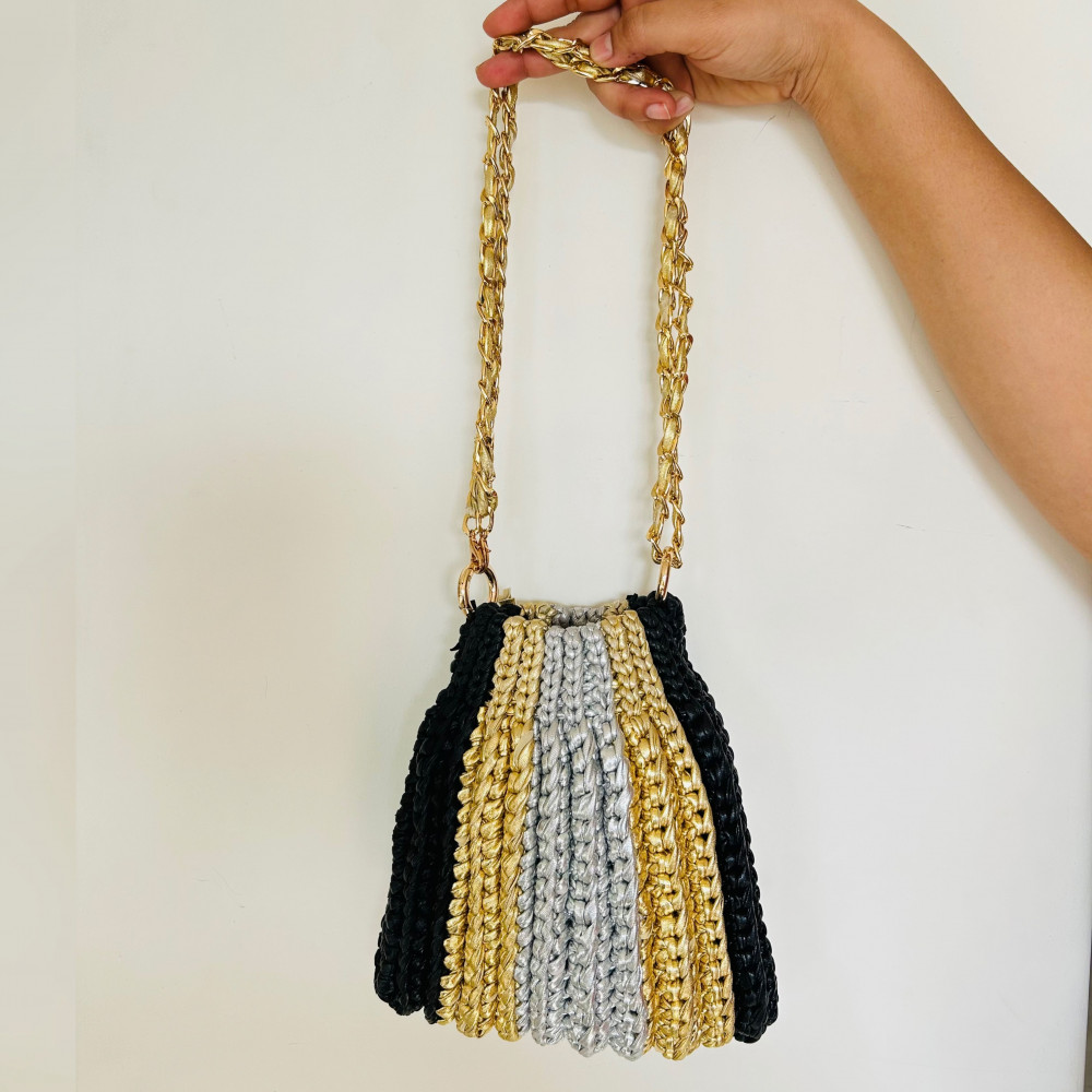Image of Monochrome Gold Crochet Bag