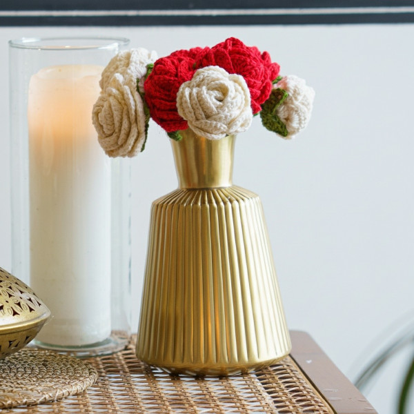 "Bazm-E-GUL" Traditional Brass vase with Crochet Roses