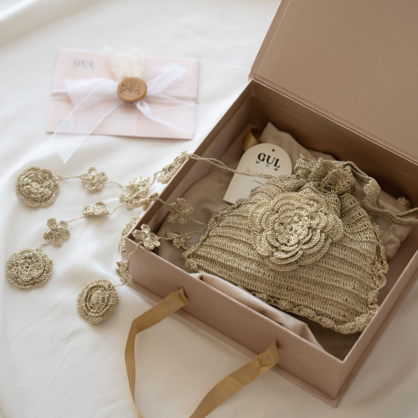 Metallic Bloom Potli - Golden