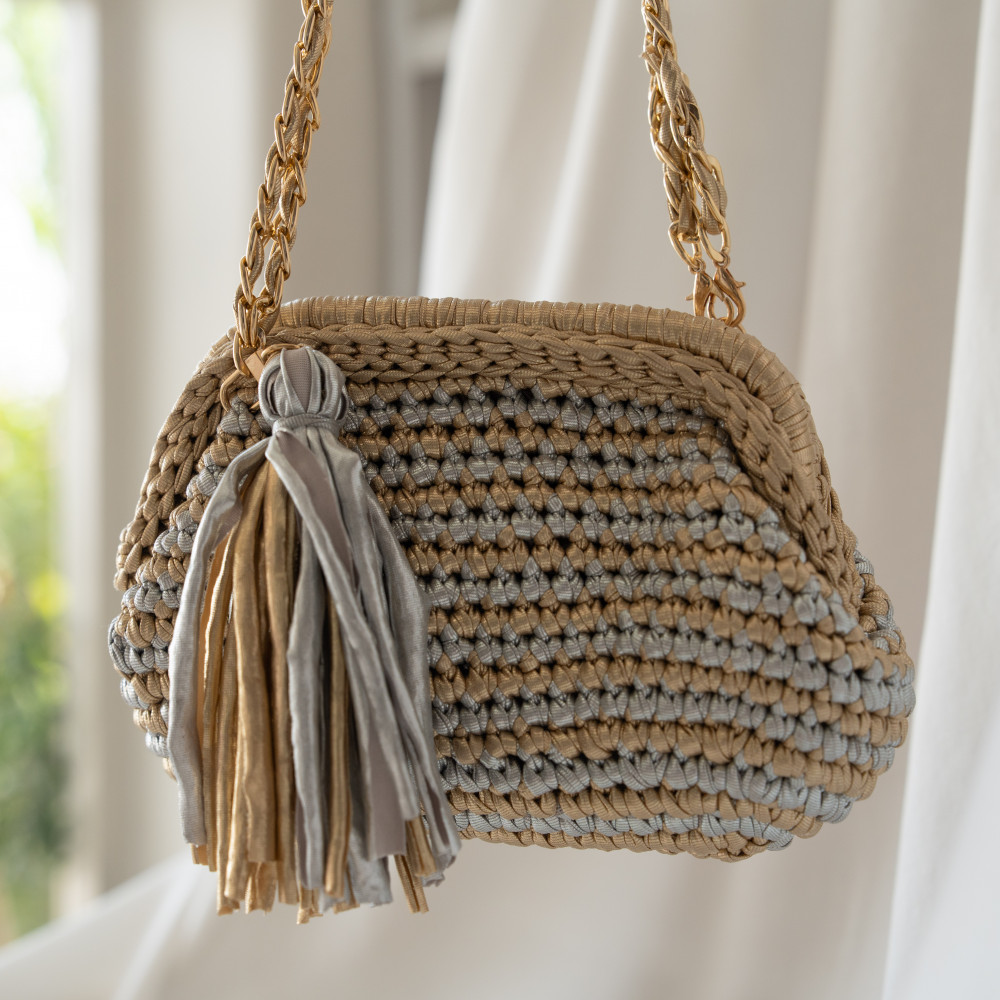 Image of Silver Gold Crochet Bag