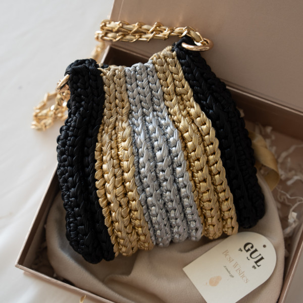 Monochrome Gold Crochet Bag