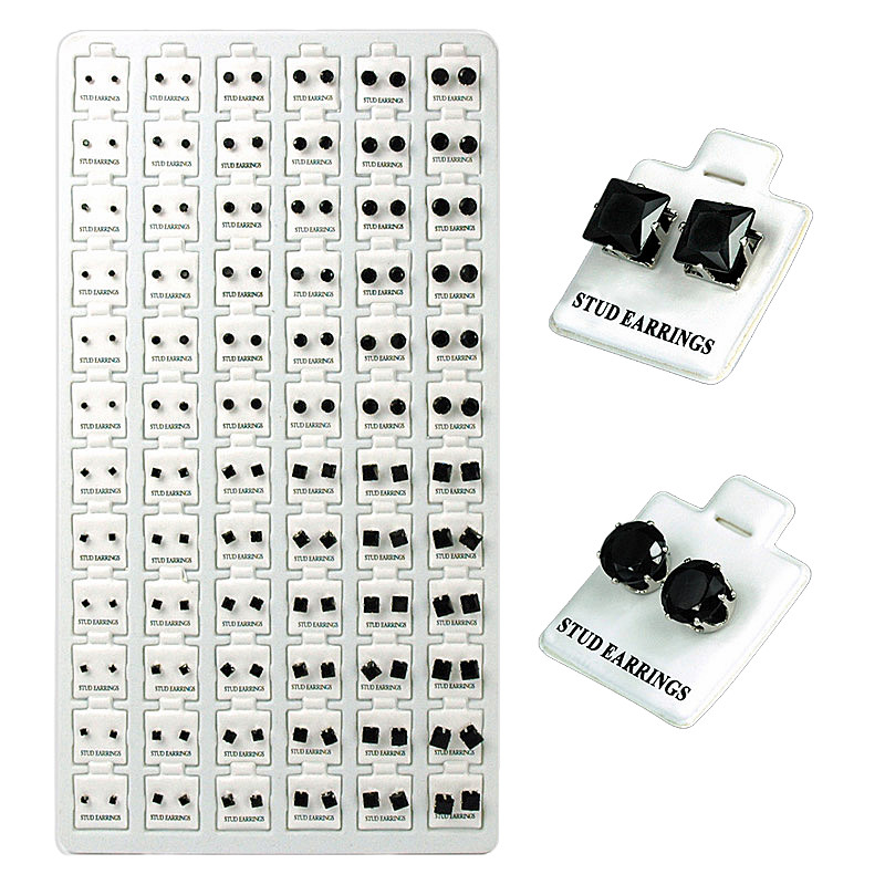 CUBIC BLACK STUD EARRING REFILL TRAY 72CT