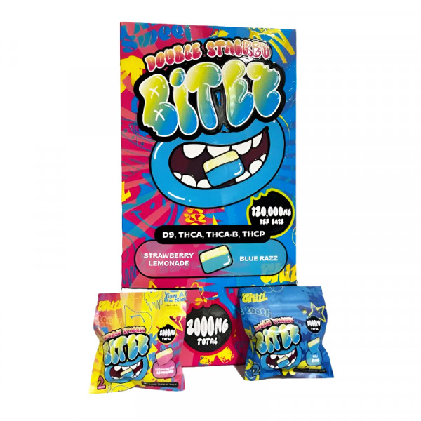 Image of DOUBLE STACKED BITEZ D9+THC-A 2000MG GUMMIES 2PK 60CT GRAVITY DISPLAY