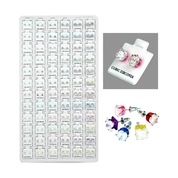Image of CUBIC ZIRCONIA CIRCLE &amp; SQUARE STUD EARRINGS MIX COLORS 72CT