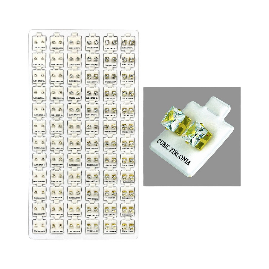 CUBIC ZIRCONIA GOLD SQUARE EARRINGS 72CT