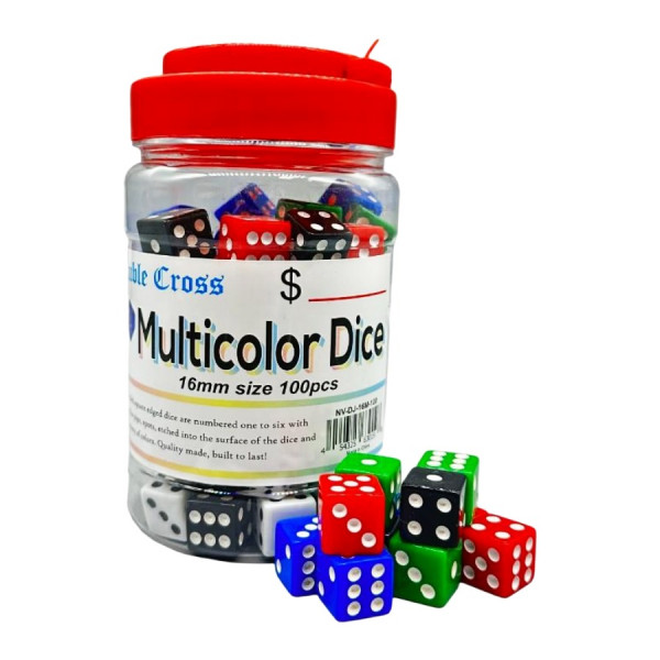 Image of DOUBLE CROSS 16MM MULTICOLOR DICE 100CT JAR