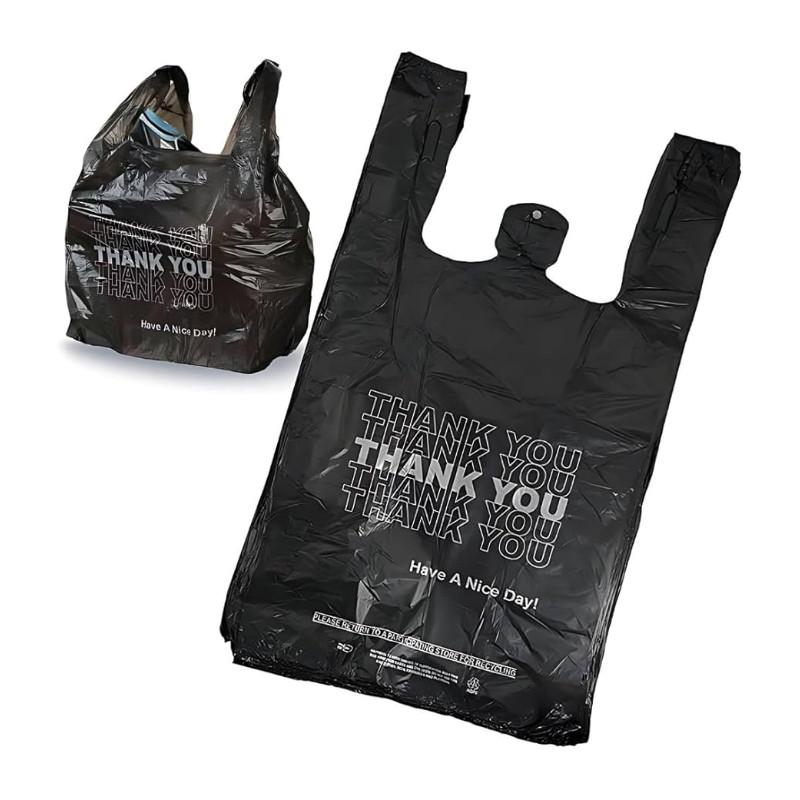 THANK YOU T-SHIRT BAG BLACK 1000CT 16 BLACK
