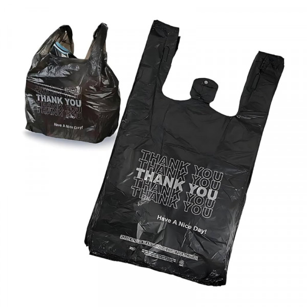 Image of THANK YOU T-SHIRT BAG BLACK 1000CT 1/6 BLACK