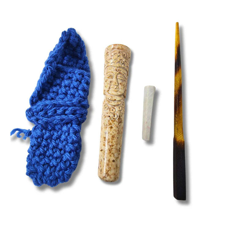 Marble Chillum with Cover Stone  Stick - 4 inch