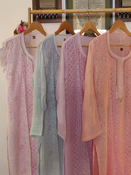 Muslin Stitched Kurta with Mukaish Embellishments (Powder Pink)