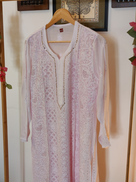 Muslin Stitched Kurta with Mukaish Embellishments (Powder Pink)