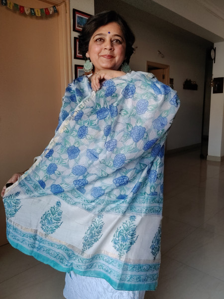 Chanderi HandBlock Print Dupatta (Turquoise)