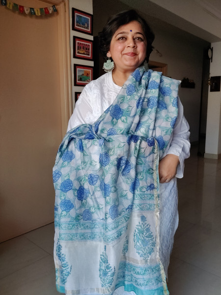 Chanderi HandBlock Print Dupatta (Turquoise)