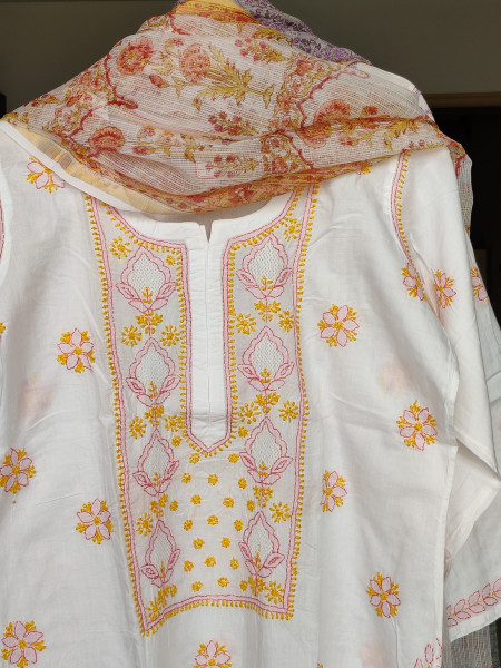 Mul-Cotton stitched Kurta with Kota Doria Dupatta