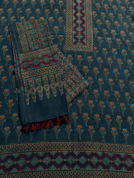 Ajrakh Handblock Cotton Full suit (Green)