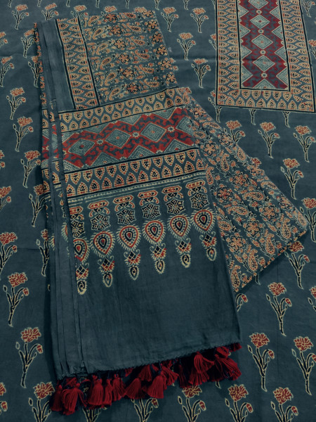 Ajrakh Handblock Cotton Full suit (Green)