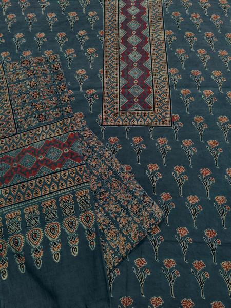 Ajrakh Handblock Cotton Full suit (Green)