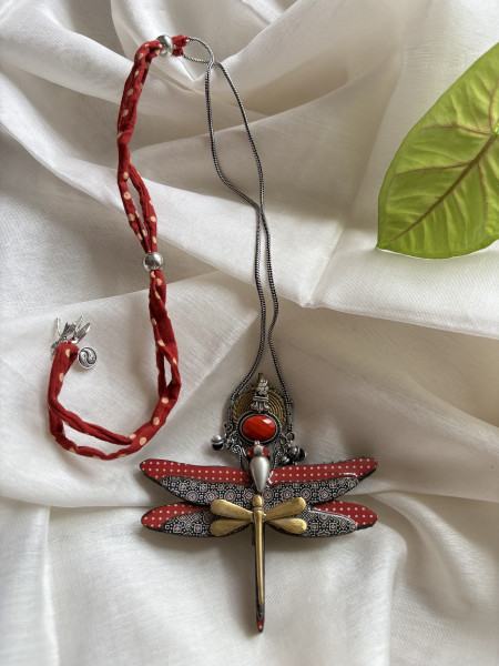 BRASS & FABRIC Handcrafted LONG NECKLACE