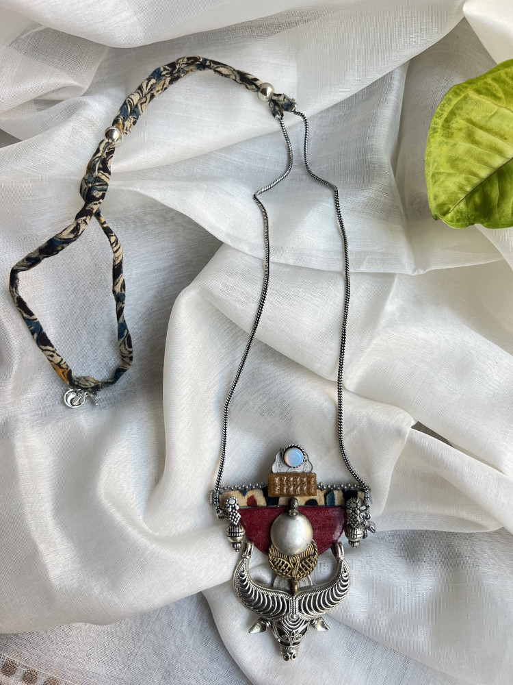 Image of BRASS &amp; FABRIC Handcrafted LONG NECKLACE