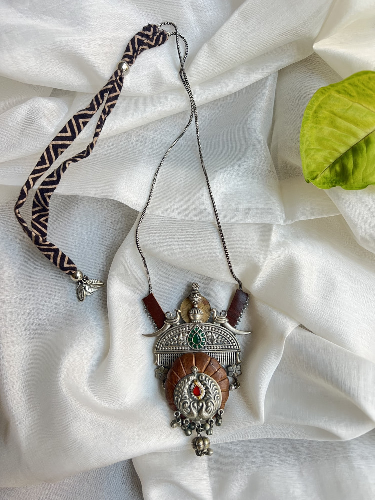 Image of BRASS &amp; FABRIC Handcrafted LONG NECKLACE