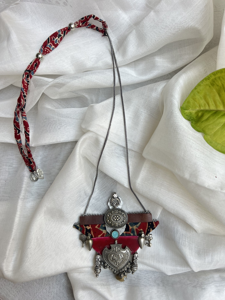 Image of BRASS &amp; FABRIC Handcrafted LONG NECKLACE