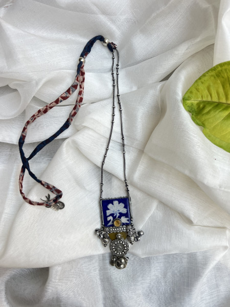 BRASS & FABRIC Handcrafted LONG NECKLACE