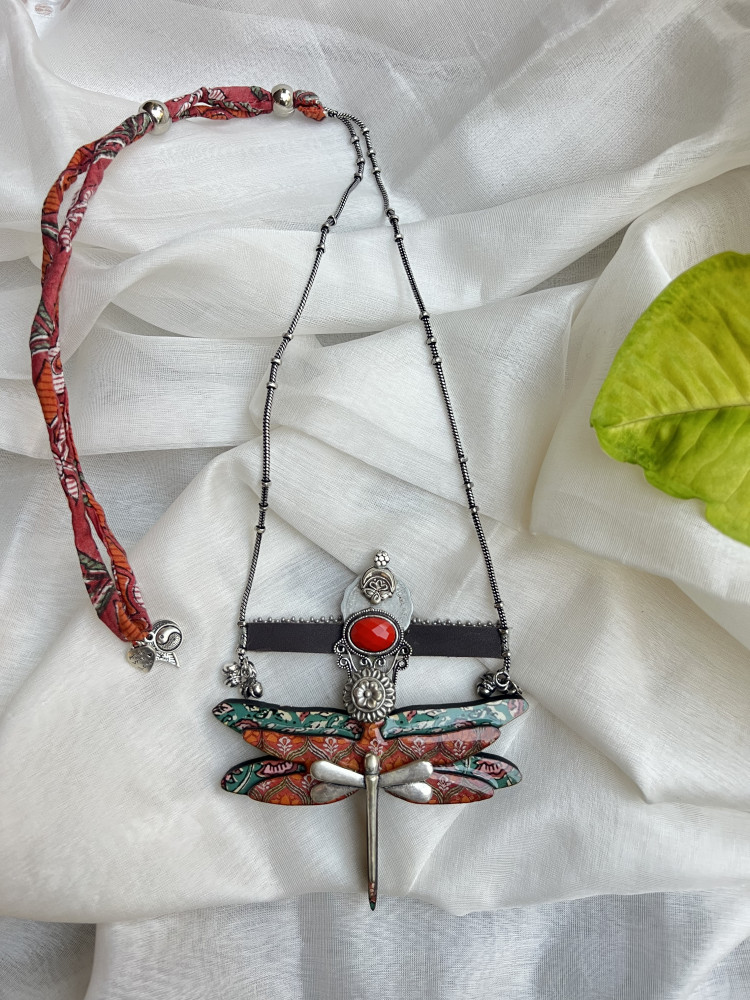 Image of BRASS &amp; FABRIC Handcrafted LONG NECKLACE