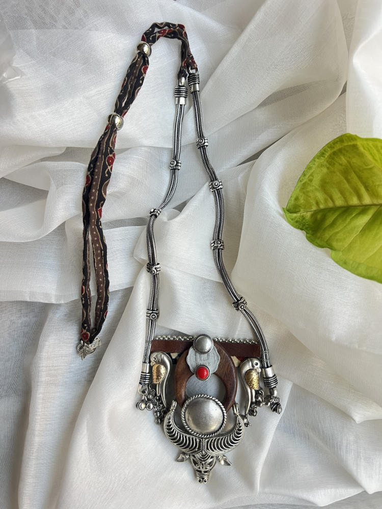 Image of BRASS &amp; FABRIC Handcrafted LONG NECKLACE