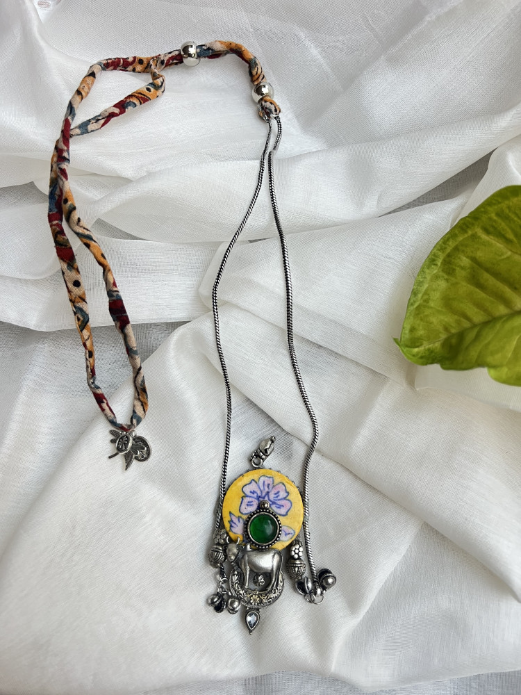 Image of BRASS &amp; FABRIC Handcrafted LONG NECKLACE