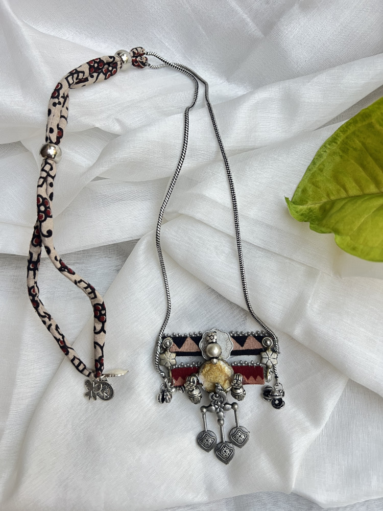 Image of BRASS &amp; FABRIC Handcrafted LONG NECKLACE