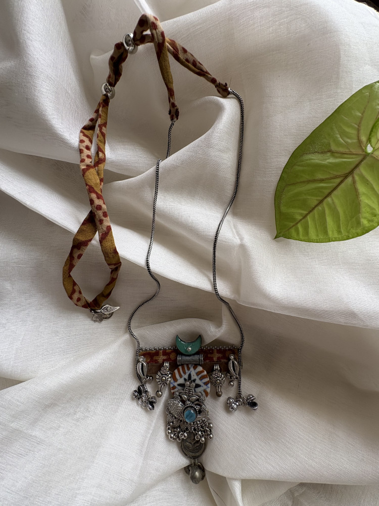 Image of BRASS &amp; FABRIC Handcrafted LONG NECKLACE