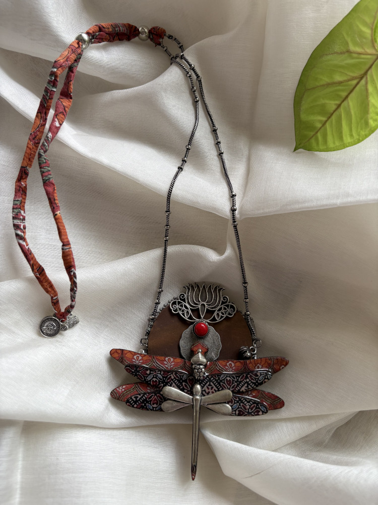 Image of BRASS &amp; FABRIC Handcrafted LONG NECKLACE