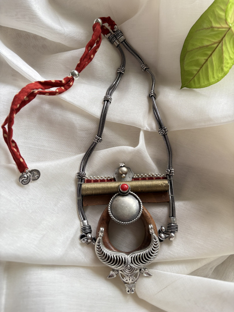 Image of BRASS &amp; FABRIC Handcrafted LONG NECKLACE