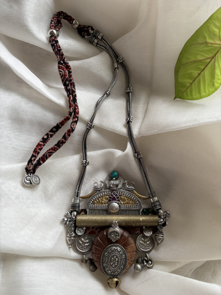 BRASS & FABRIC Handcrafted LONG NECKLACE