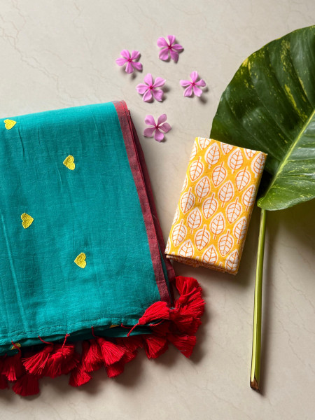 JADE COTTON MULMUL EMBROIDERED SARI