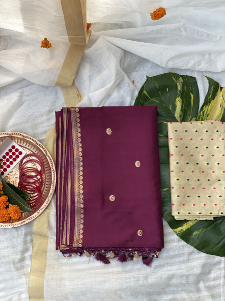 WINE HAND WOVEN BANARASI KATAN SILK SARI