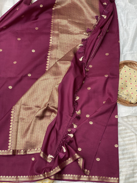 WINE HAND WOVEN BANARASI KATAN SILK SARI