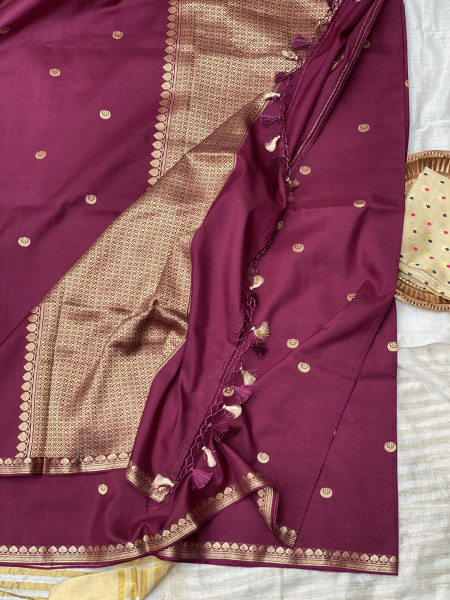 WINE HAND WOVEN BANARASI KATAN SILK SARI