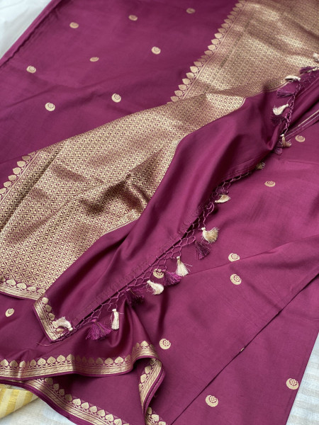 WINE HAND WOVEN BANARASI KATAN SILK SARI
