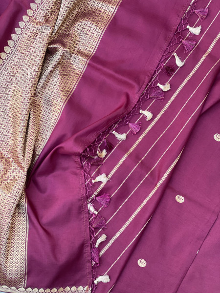 WINE HAND WOVEN BANARASI KATAN SILK SARI