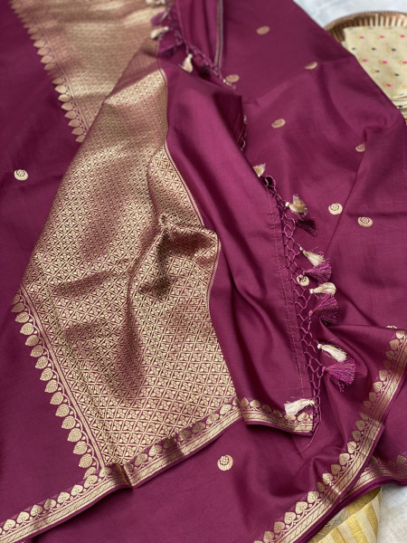 WINE HAND WOVEN BANARASI KATAN SILK SARI