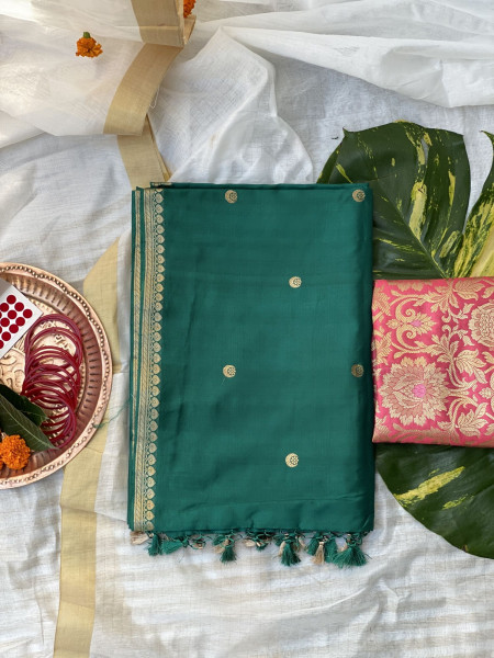 TEAL HAND WOVEN BANARASI KATAN SILK SARI